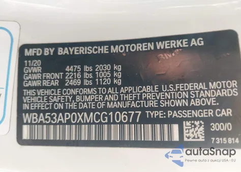 2021 BMW 430I from USA, damaged, VIN WBA53AP0XMCG10677